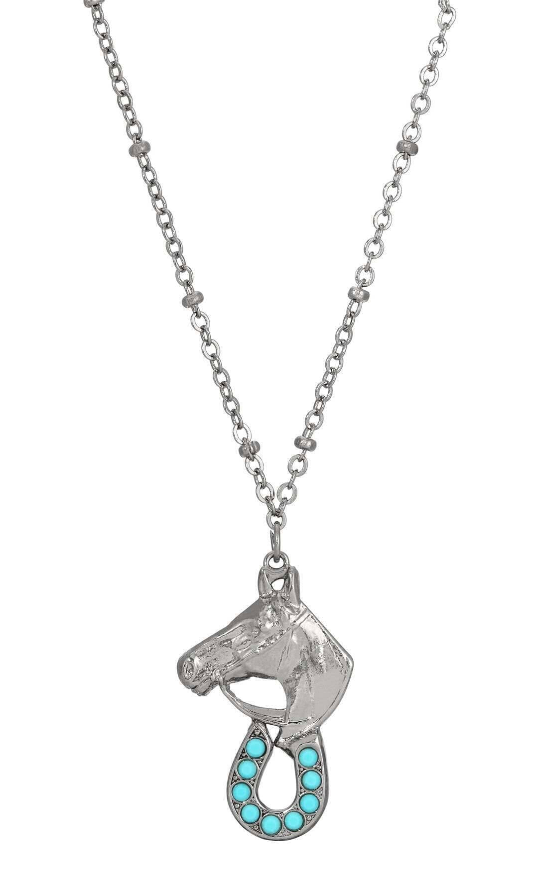 1928 Jewelry Equestrian Elegance Turquoise Crystal Pendant Necklace 16" + 3" Extension