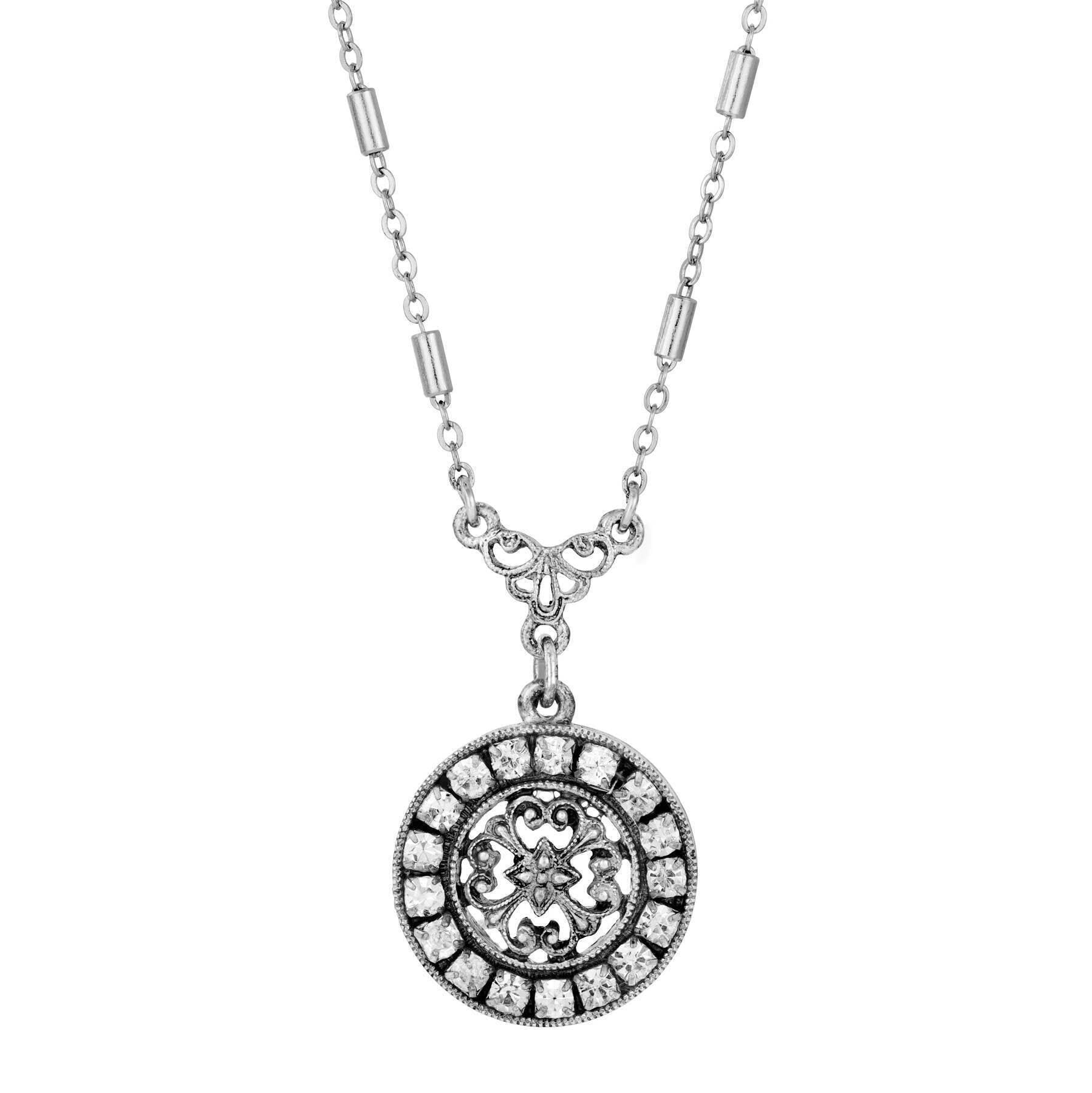 1928 Jewelry Hanauma Filigree Crystal Pendant Necklace 16" + 3" Extender