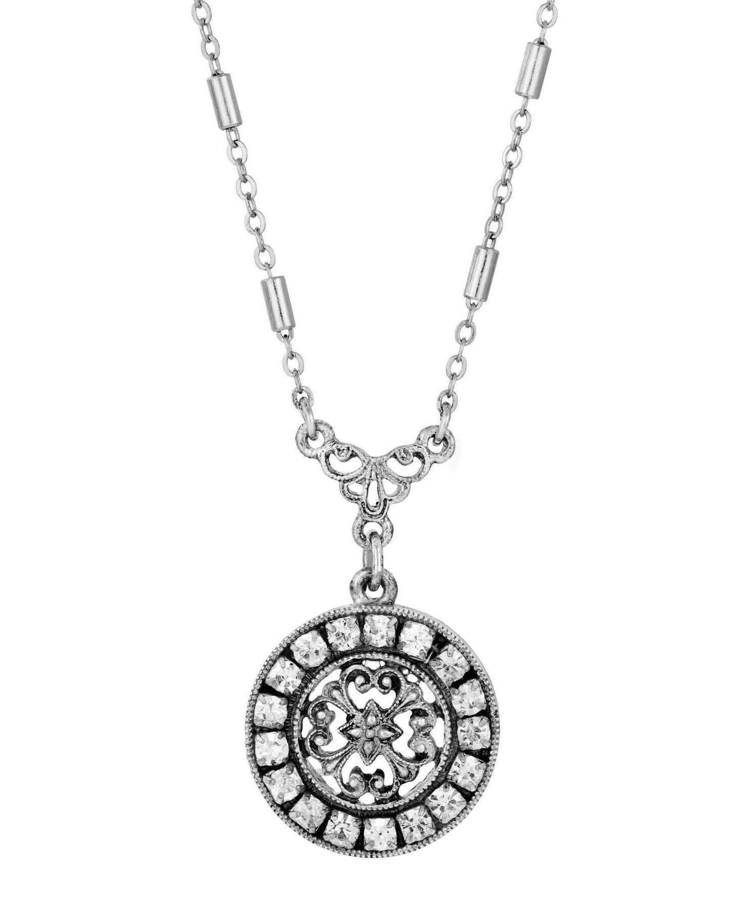 1928 Jewelry Hanauma Filigree Crystal Pendant Necklace 16" + 3" Extender