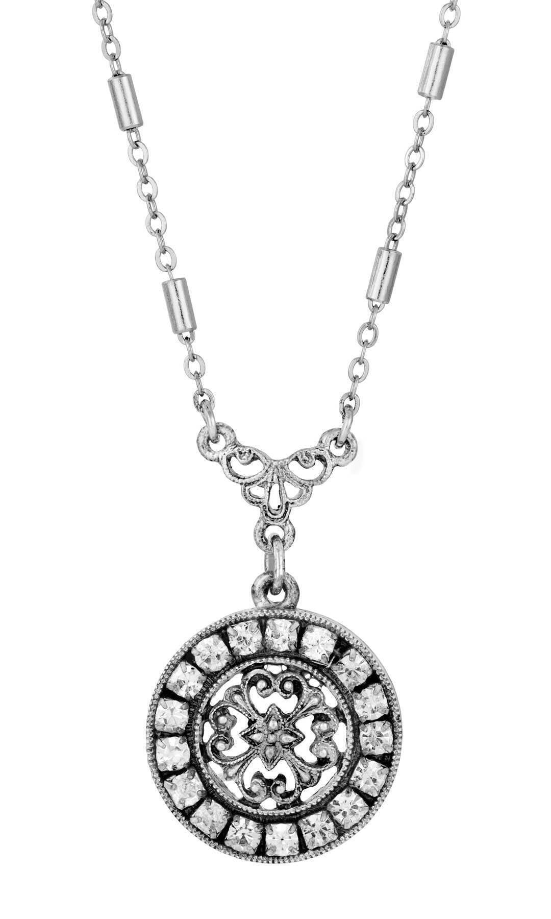 1928 Jewelry Hanauma Filigree Crystal Pendant Necklace 16" + 3" Extender