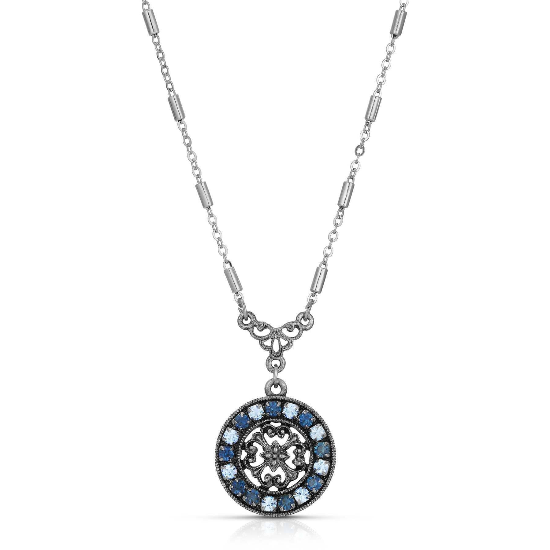 1928 Jewelry Hanauma Filigree Crystal Pendant Necklace 16" + 3" Extender