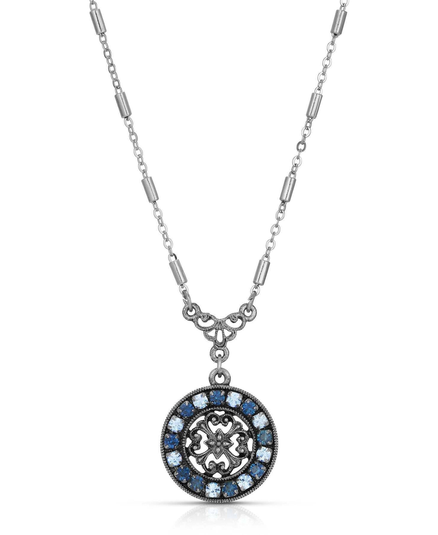 1928 Jewelry Hanauma Filigree Crystal Pendant Necklace 16" + 3" Extender