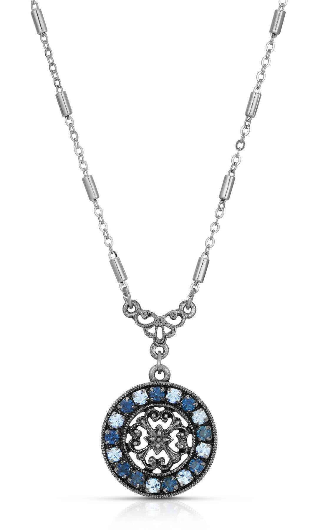 1928 Jewelry Hanauma Filigree Crystal Pendant Necklace 16" + 3" Extender