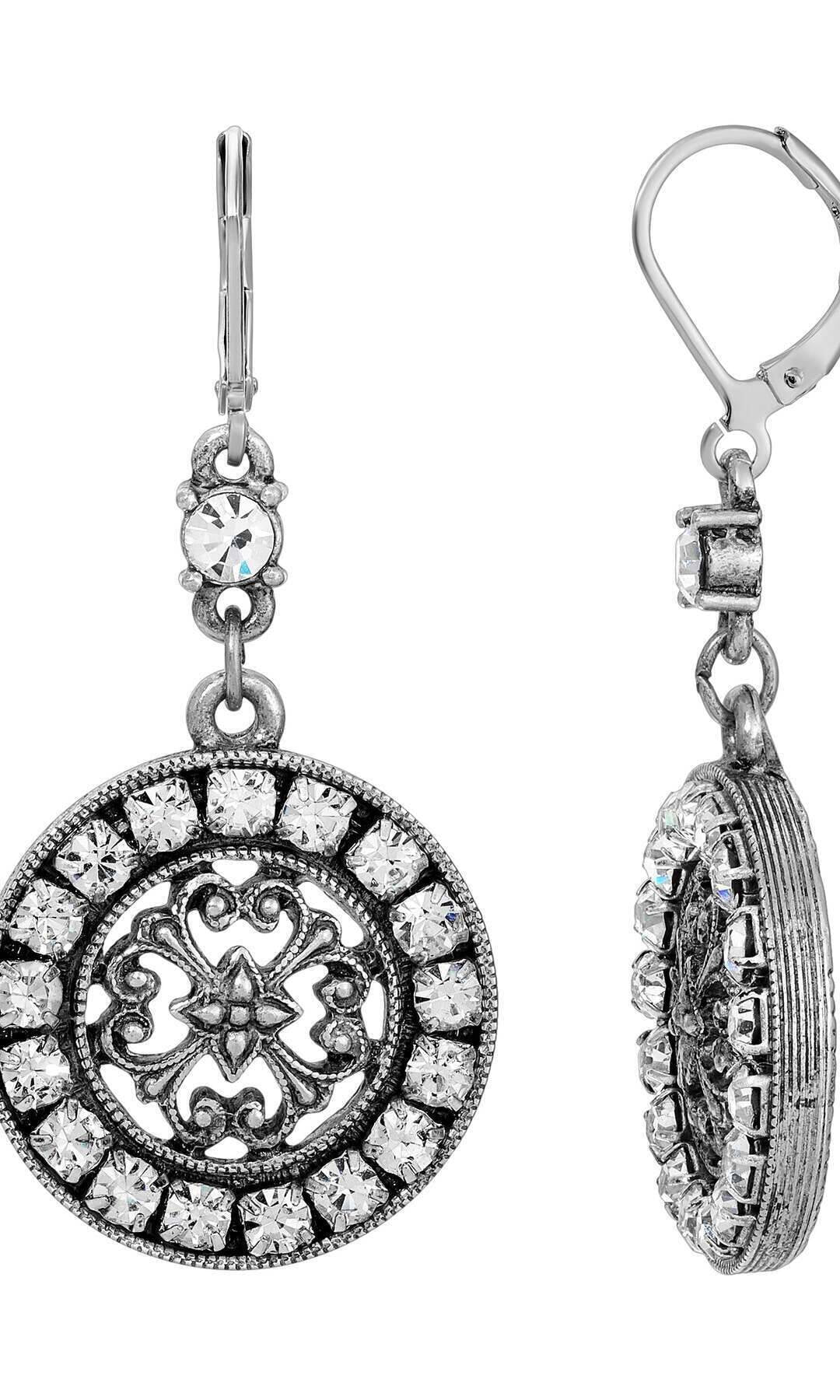 1928 Jewelry Hanauma Filigree Crystal Dangle Earrings