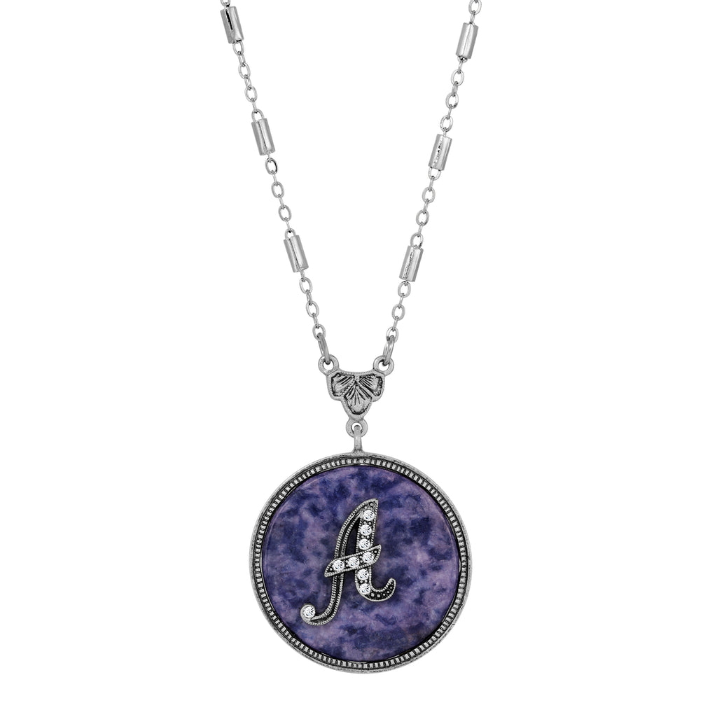 1928 Jewelry Blue Sodalite Gemstone Initial Necklace 18"L