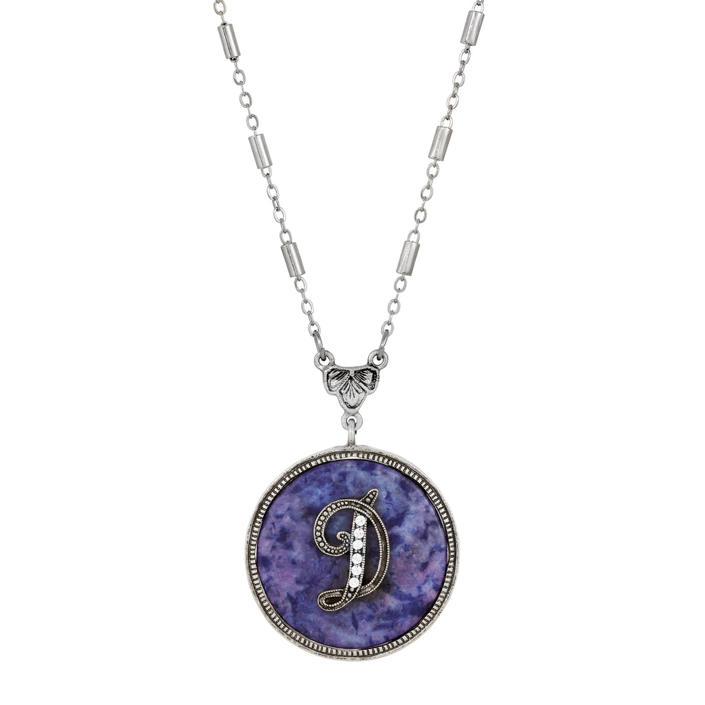 1928 Jewelry Blue Sodalite Gemstone Initial Necklace 18"L D
