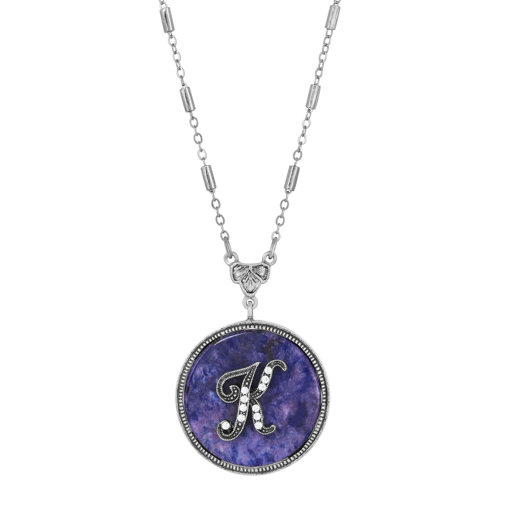 1928 Jewelry Blue Sodalite Gemstone Initial Necklace 18"L K