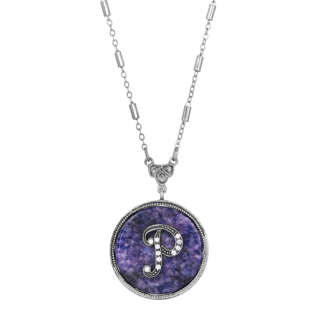 1928 Jewelry Blue Sodalite Gemstone Initial Necklace 18"L P