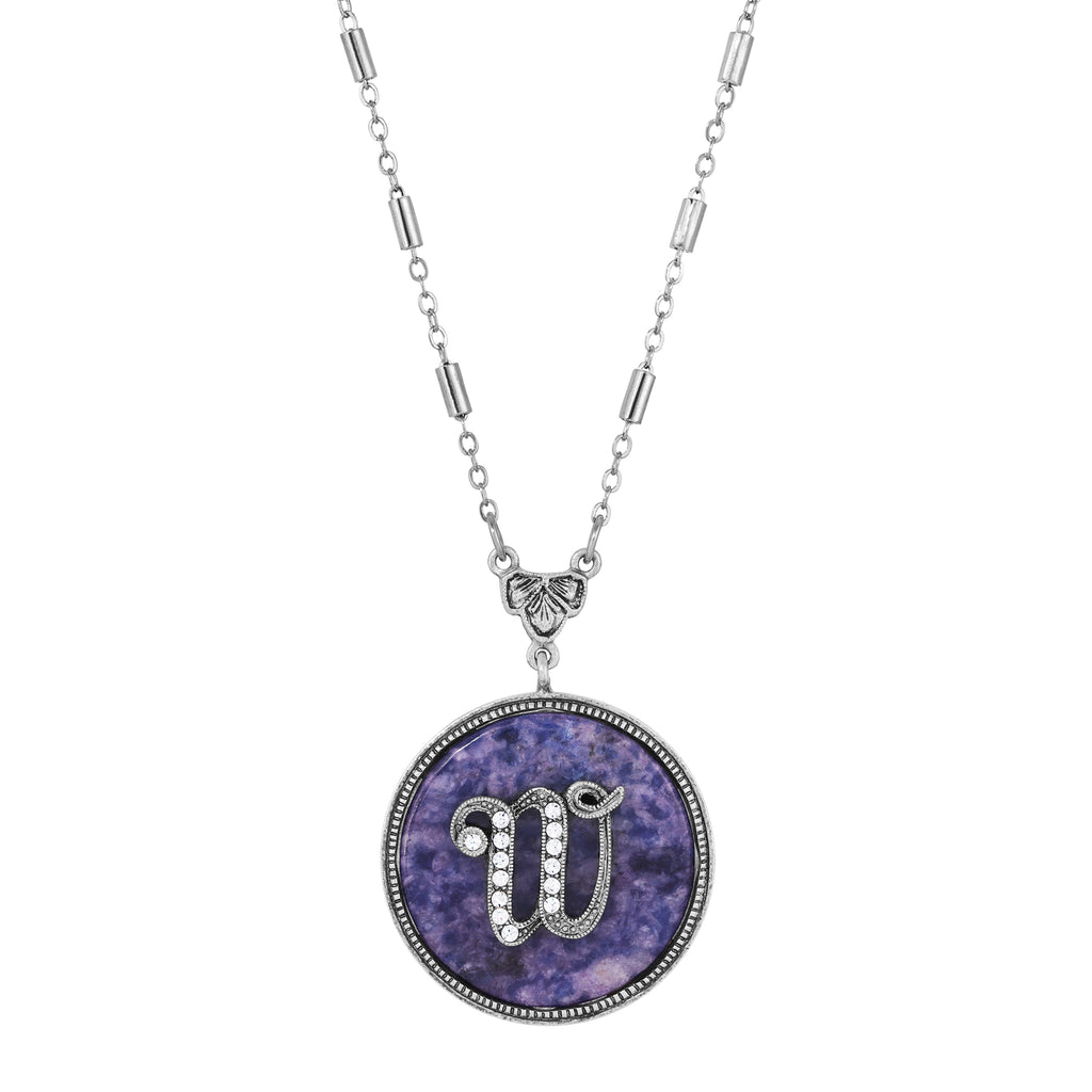 1928 Jewelry Blue Sodalite Gemstone Initial Necklace 18"L V