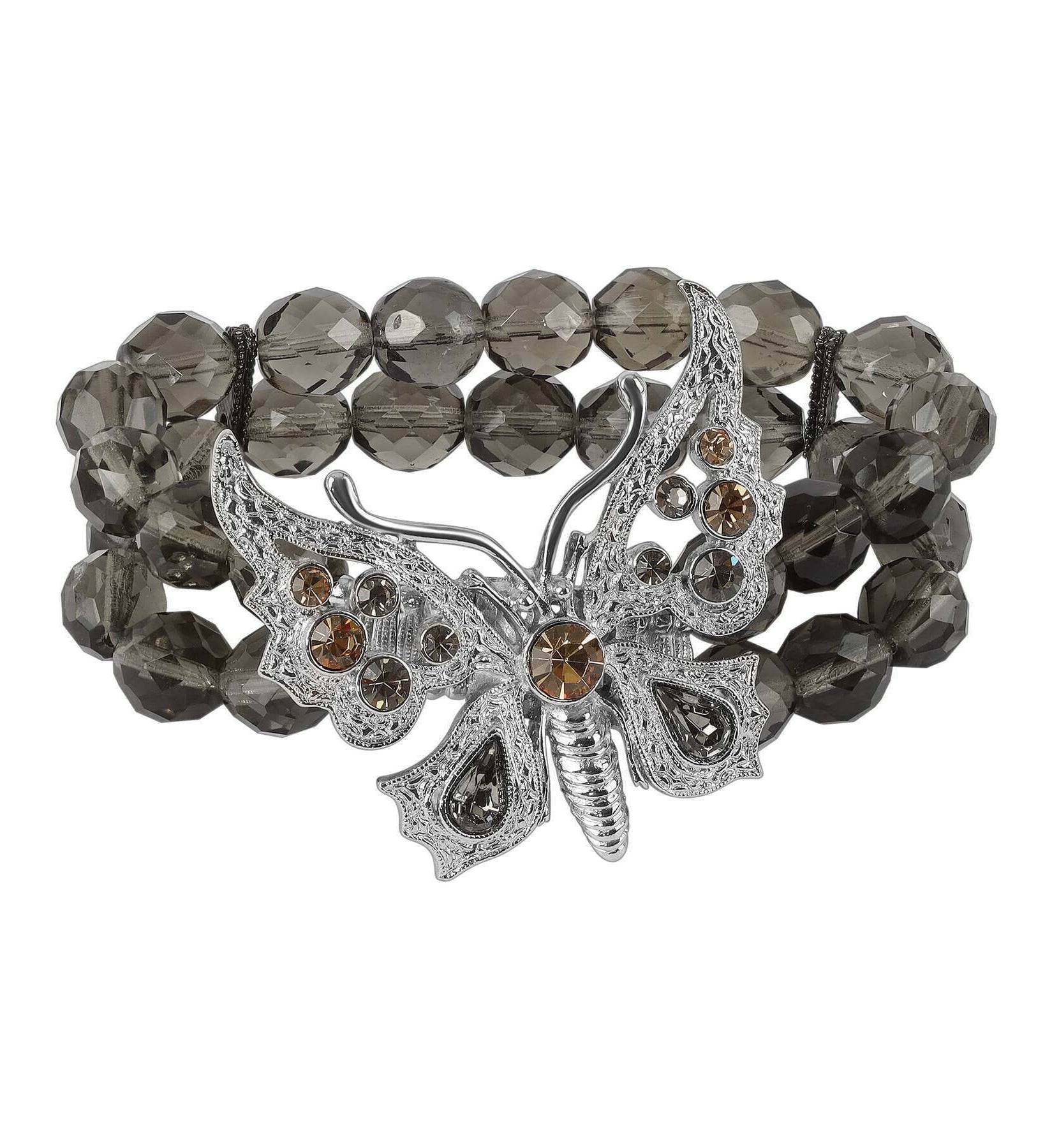 1928 Jewelry Butterfly Light Topaz & Black Diamond Crystal Stretch Bracelet