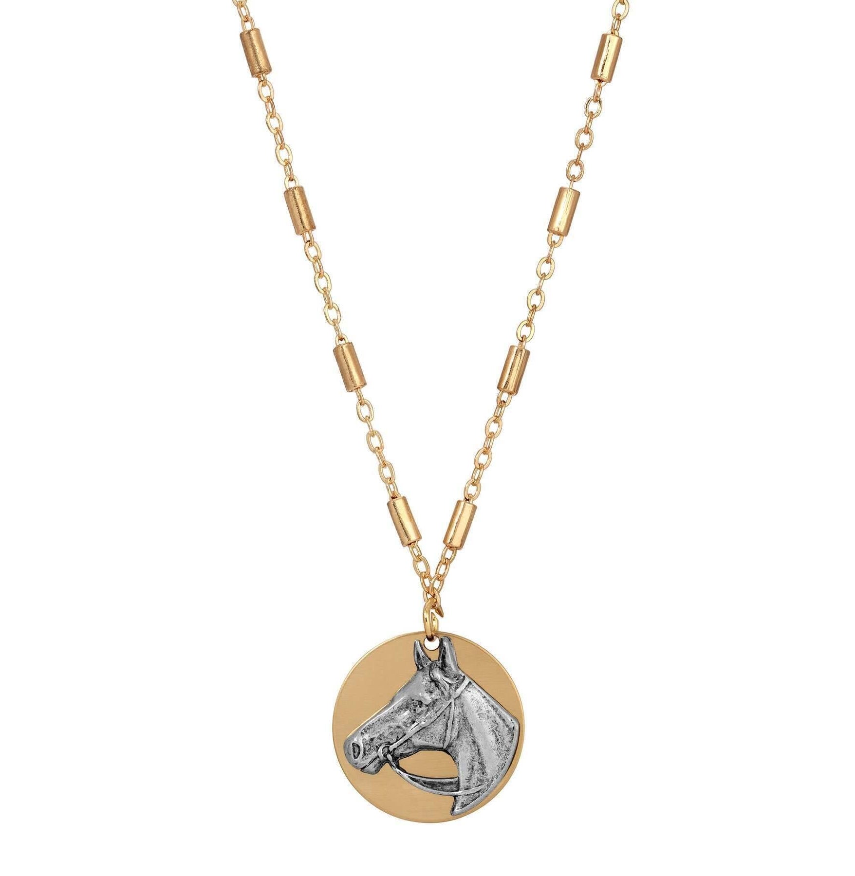 1928 Jewelry Antiqued Horse Head Pendant Necklace 16" + 3" Extender