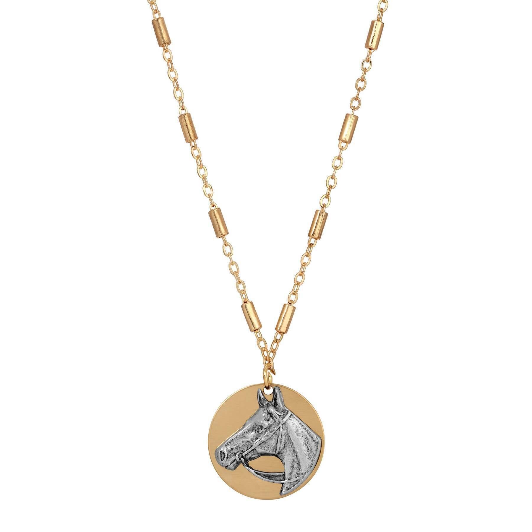 1928 Jewelry Antiqued Horse Head Pendant Necklace 16" + 3" Extender