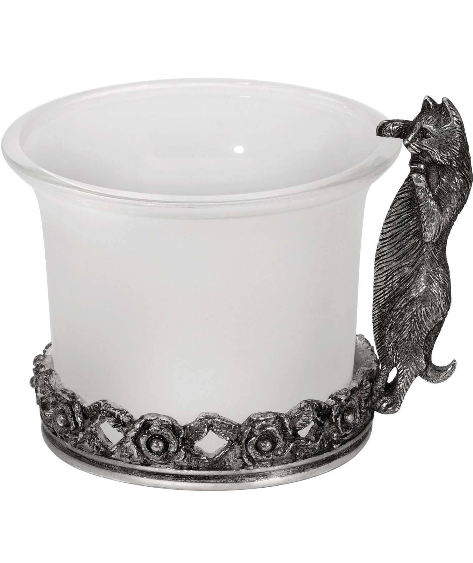1928 Jewelry Curious Cat White Frosted Glass Candle Holder With Tea Light Led
