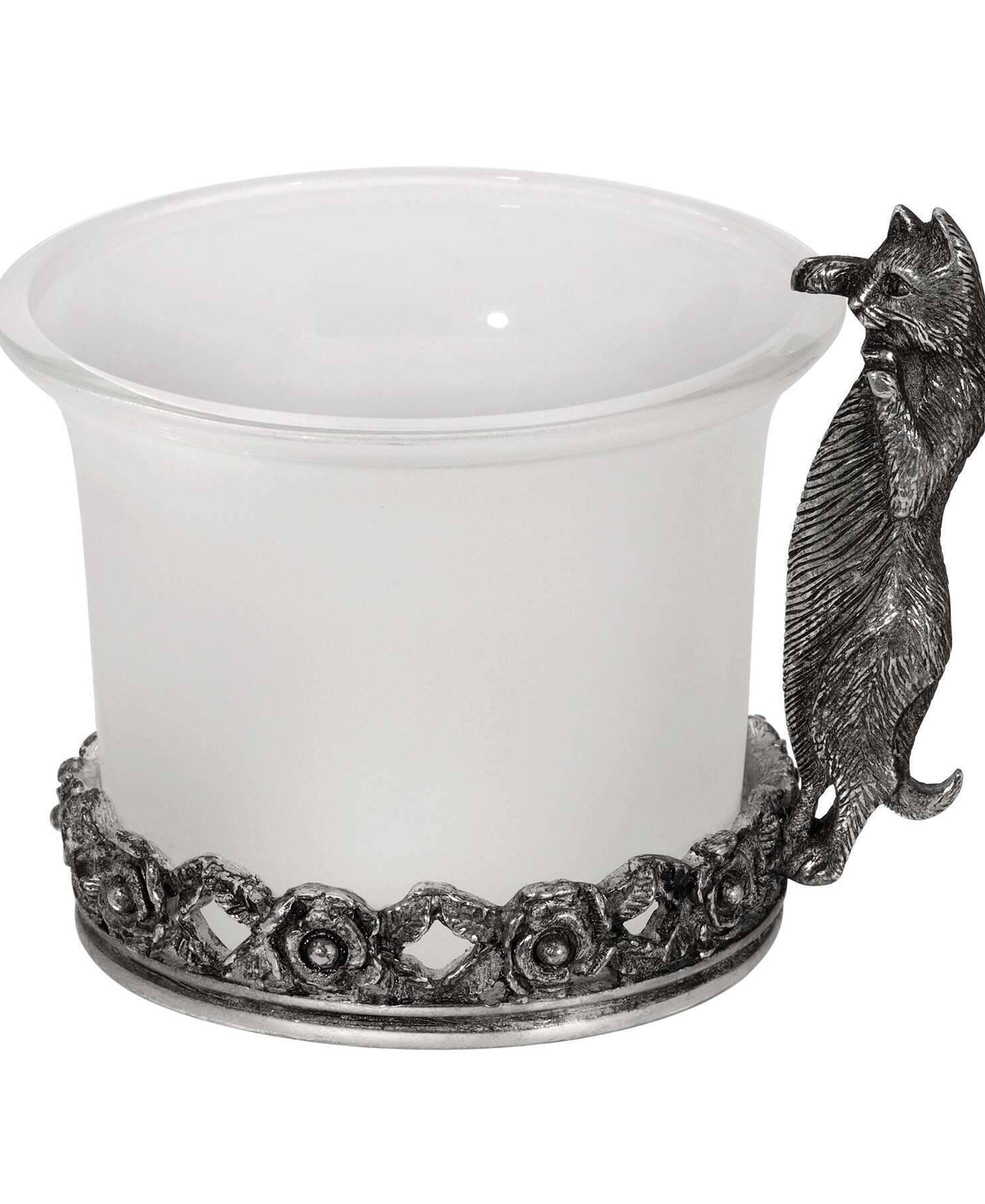 1928 Jewelry Curious Cat White Frosted Glass Candle Holder With Tea Light Led