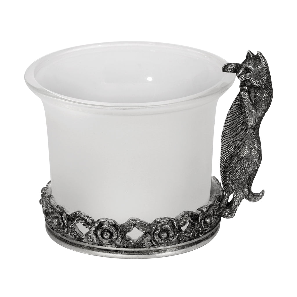 Curious Cat White Frosted Glass Candle Holder