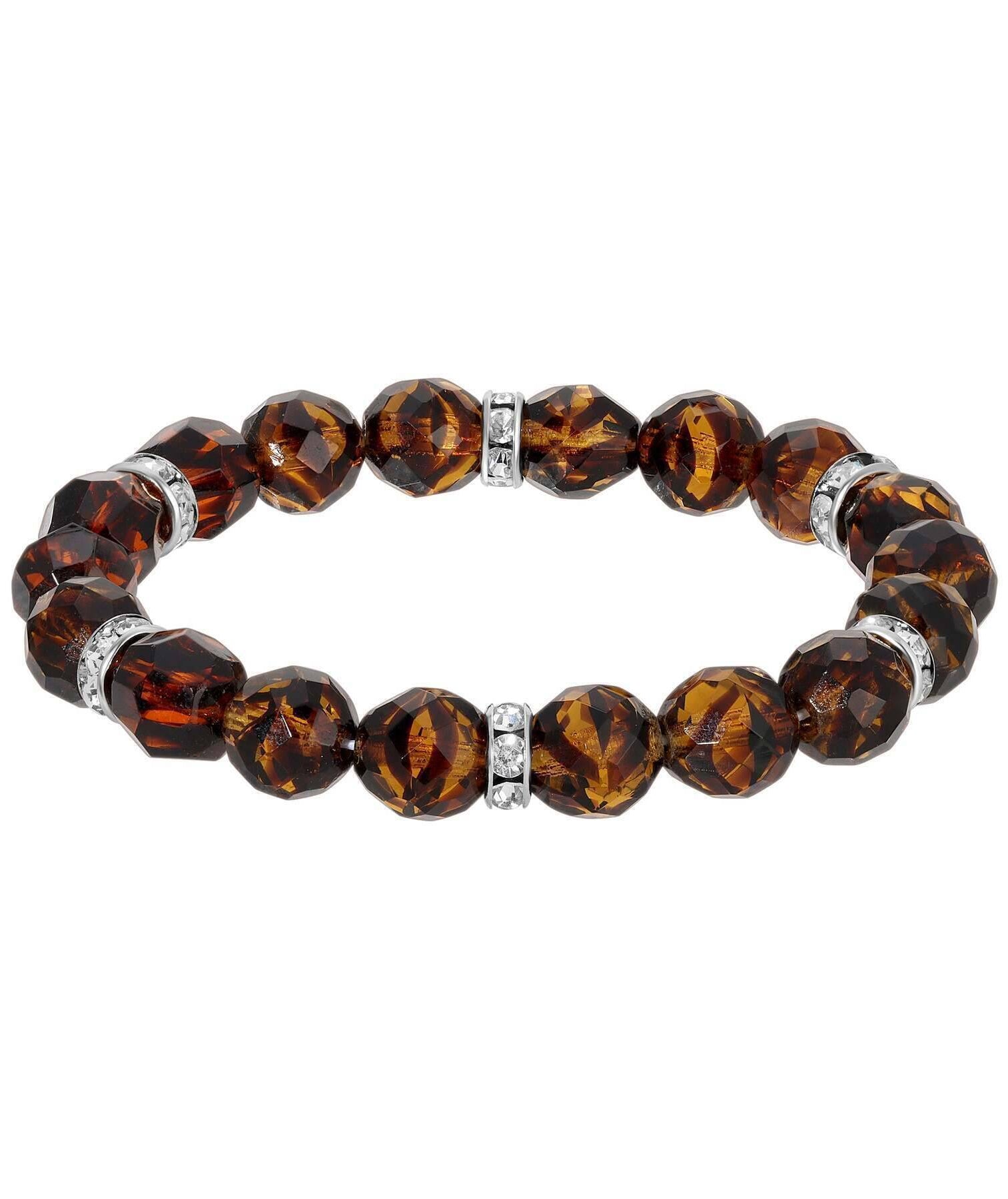 1928 Jewelry Classique Fire Polished Glass Beaded Stretch Bracelet