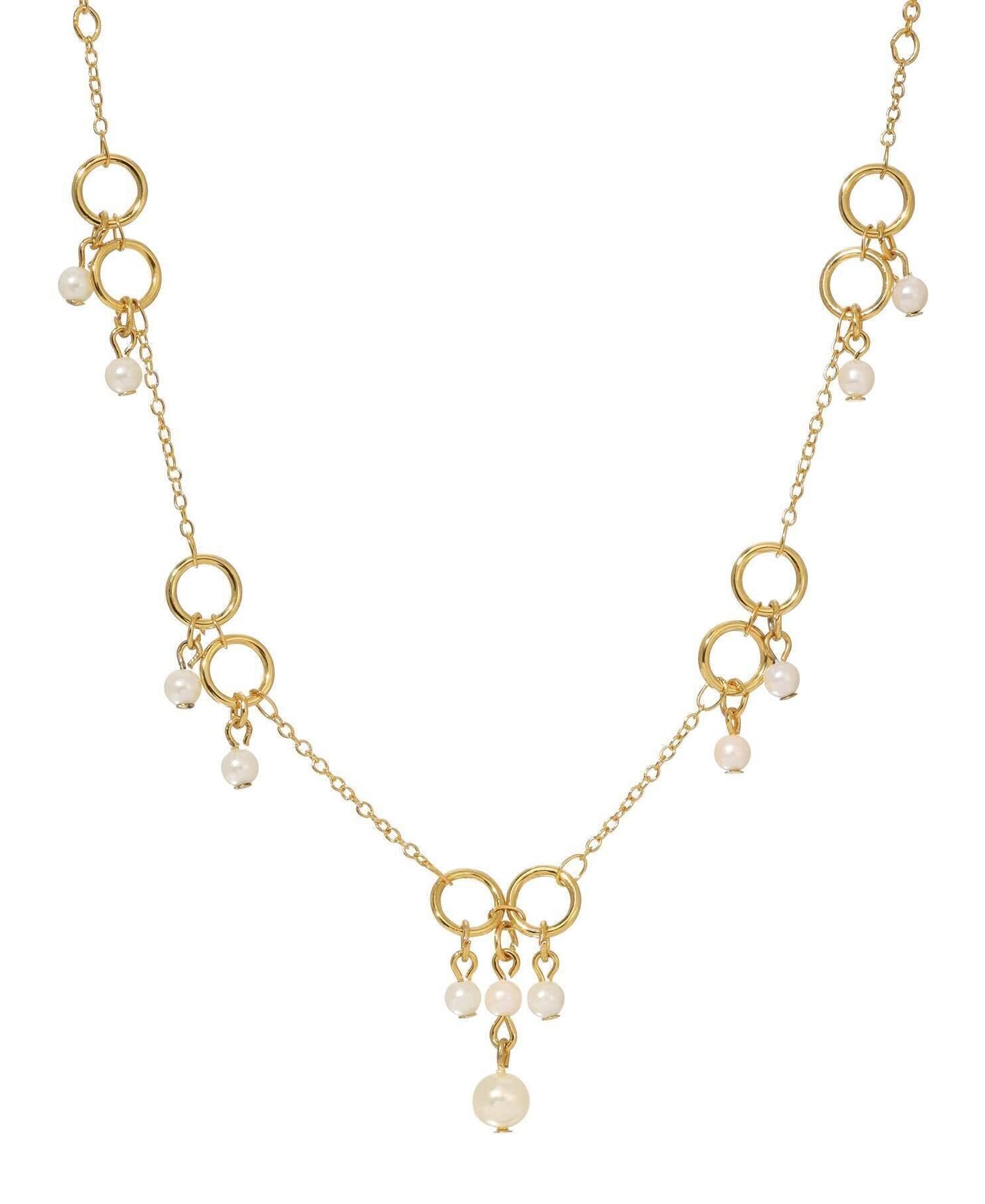 1928 Jewelry Golden Circles & Pearls Drop Necklace 15" + 3" Extension Chain