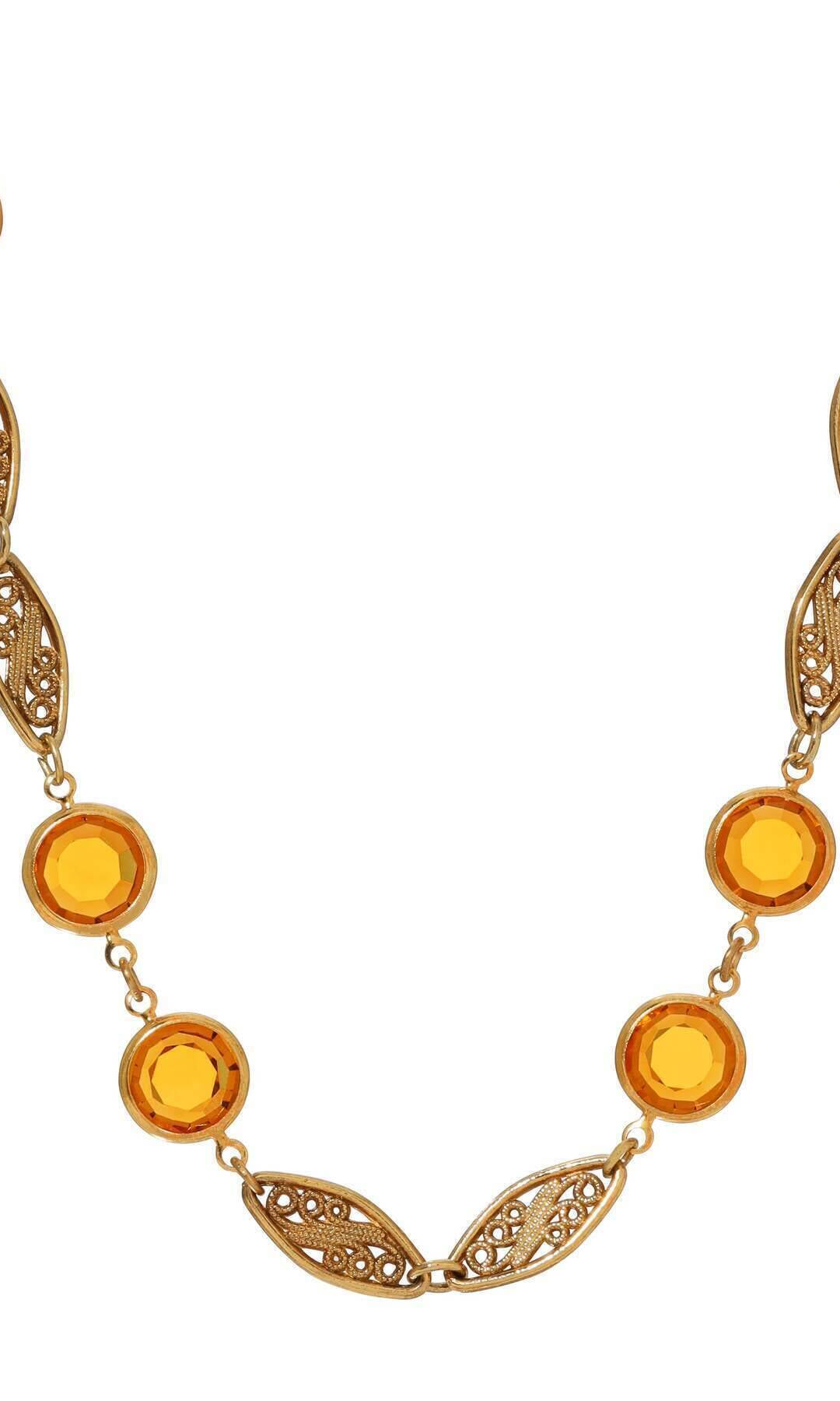 1928 Jewelry Topaz Channel Crystal & Filigree Link Necklace 15" + 3" Extension