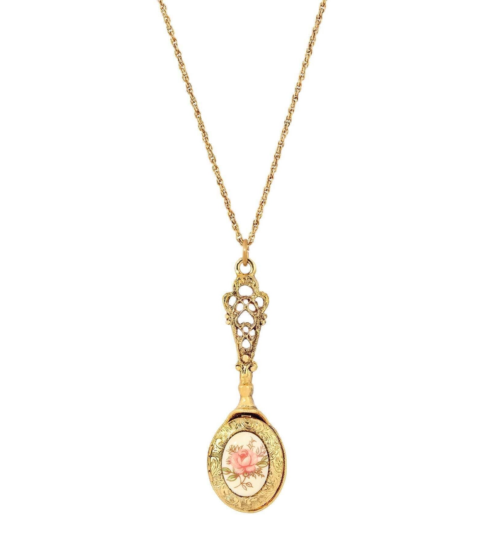 1928 Jewelry Pink Desert Rose Locket Necklace 28"