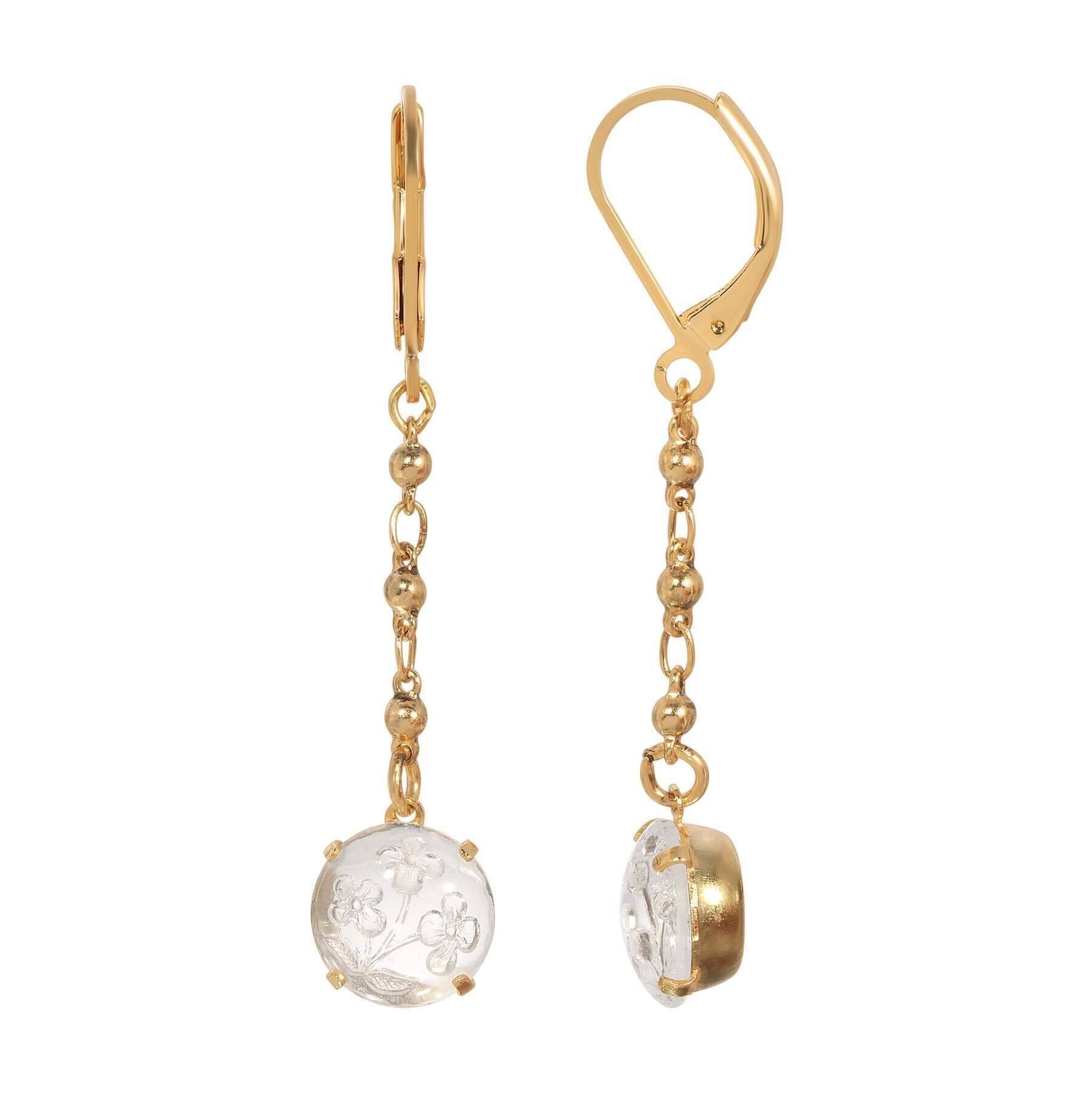 1928 Jewelry Clear Floral Intaglio Dangling Earrings