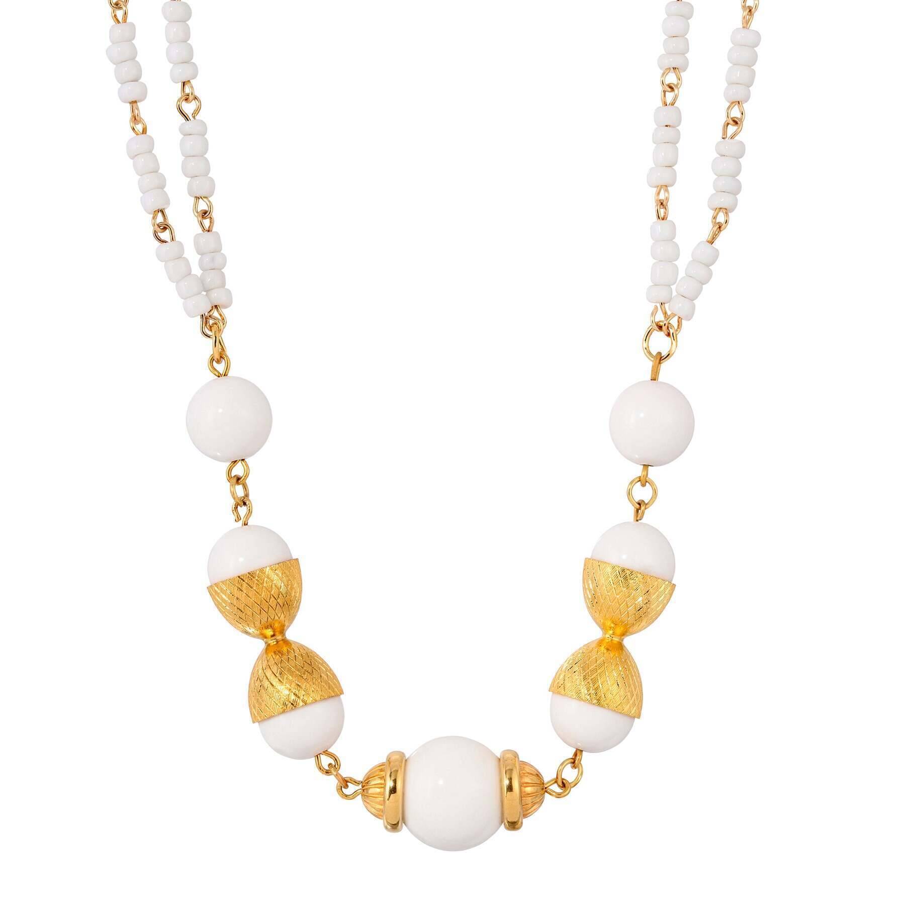 1928 Jewelry Golden Cupule White Bead Necklace 16" + 3" Extension