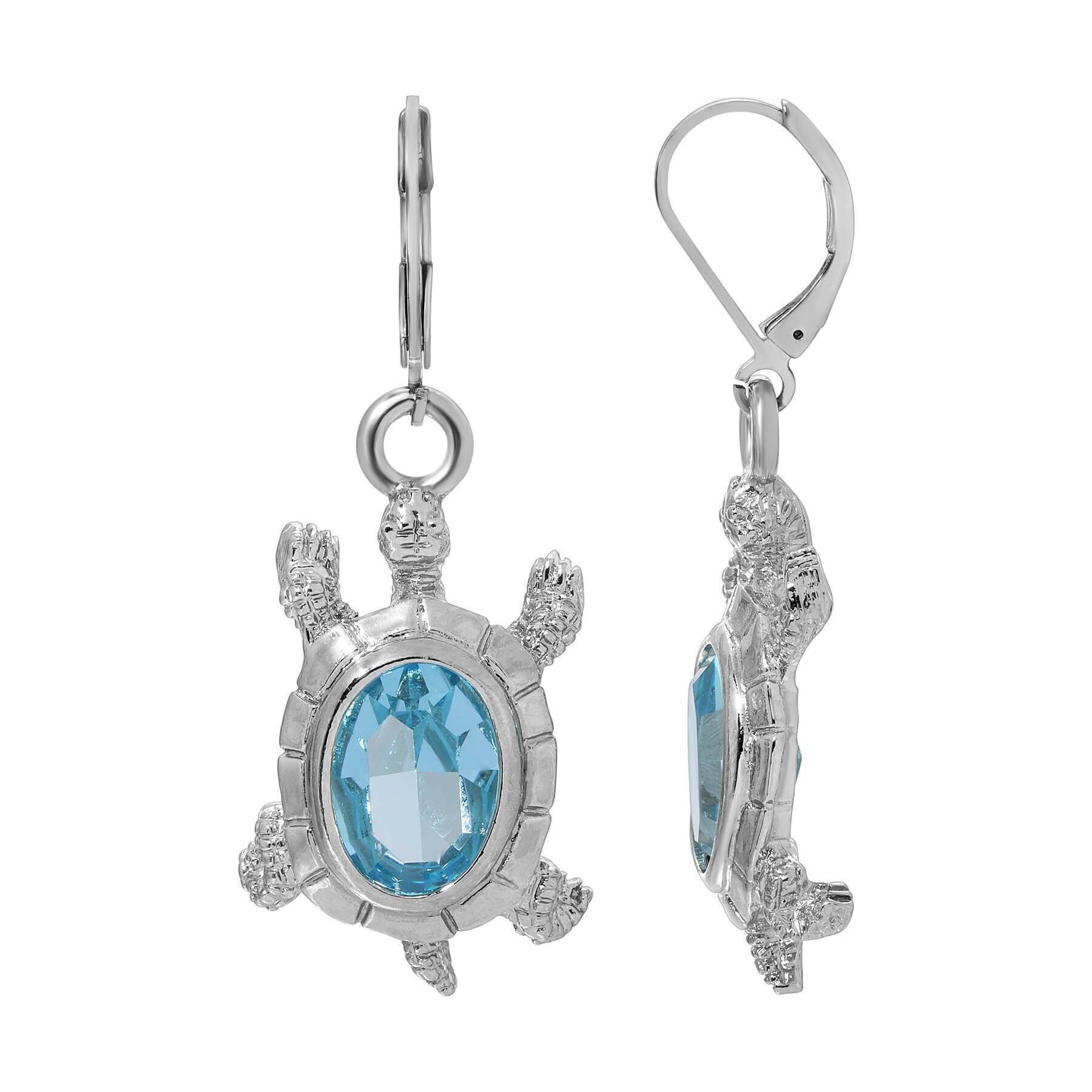 1928 Jewelry Aqua Marine Austrian Crystal Galapagos Tortoise Drop Earrings