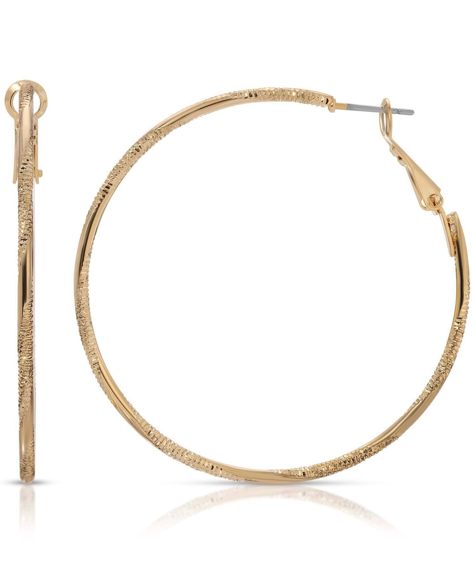 1928 Jewelry Polished & Textured Hinged Hoop Earrings