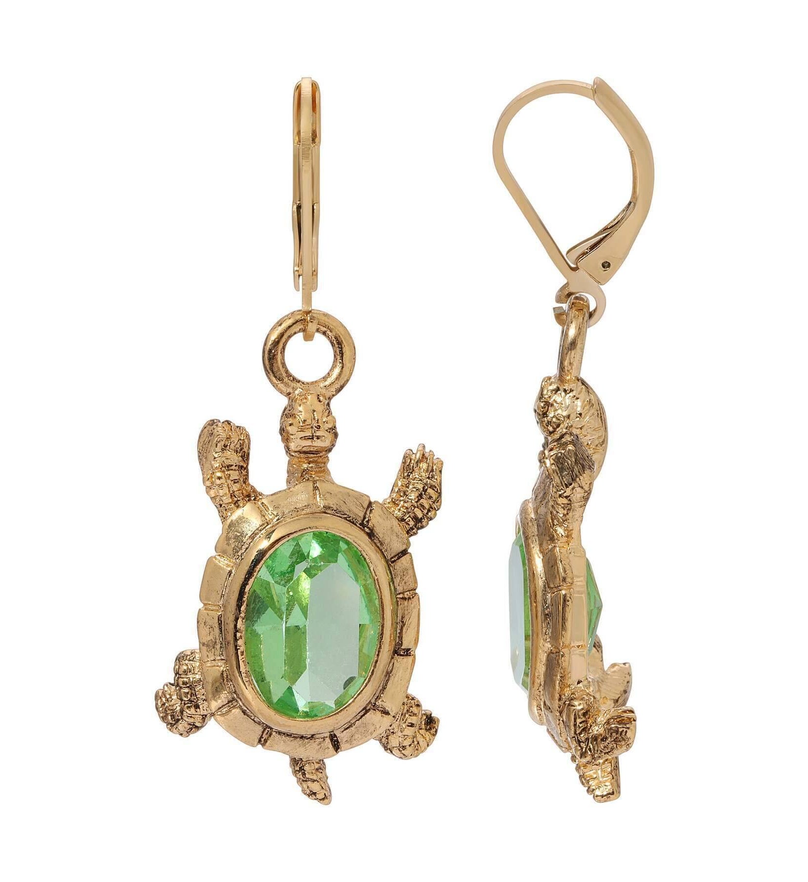 1928 Jewelry Peridot Austrian Crystal Galapagos Tortoise Drop Earrings
