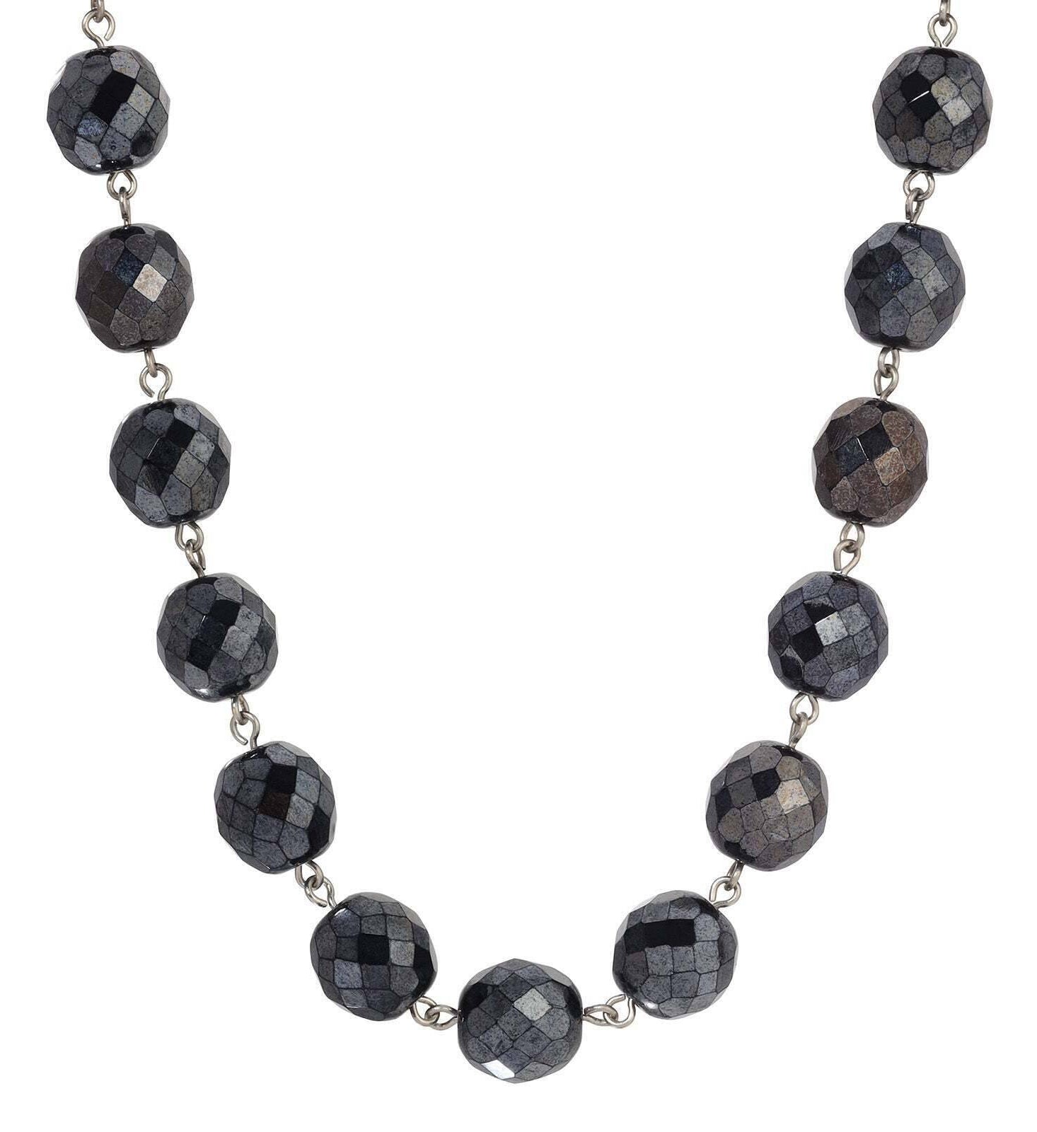 1928 Jewelry Luminous Fire Polished Crystal Glass Necklace 16" + 3" Extension