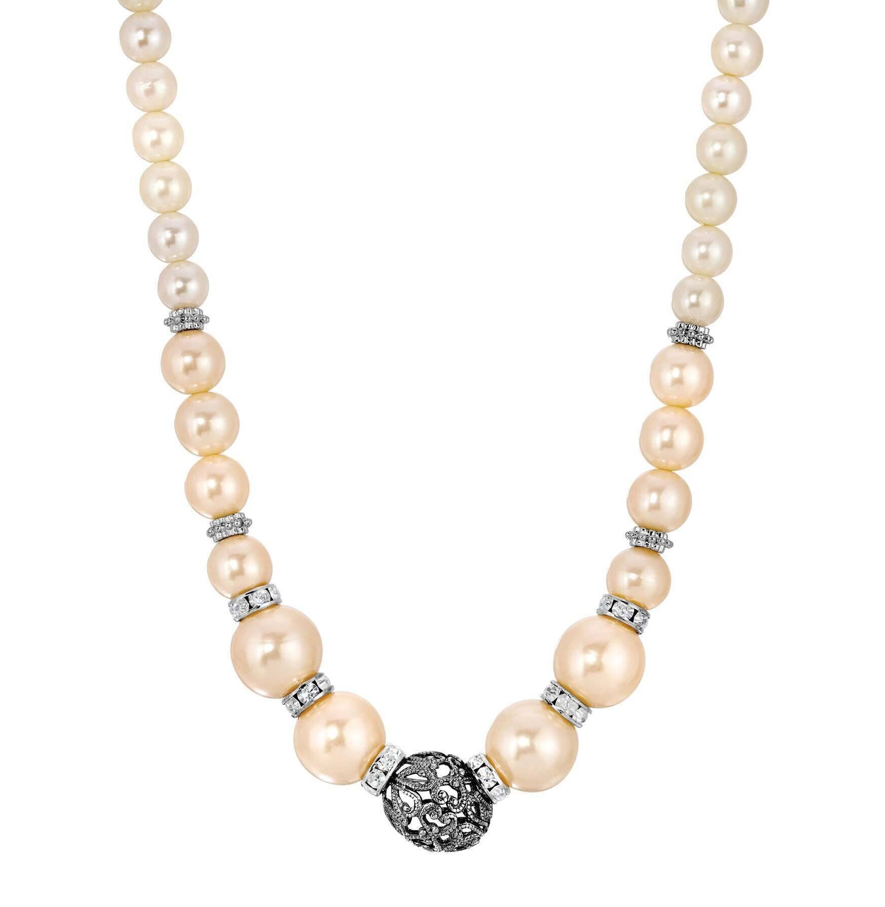 1928 Jewelry Rosabella Graduated Faux Pearl Crystal & Filigree Bead Necklace