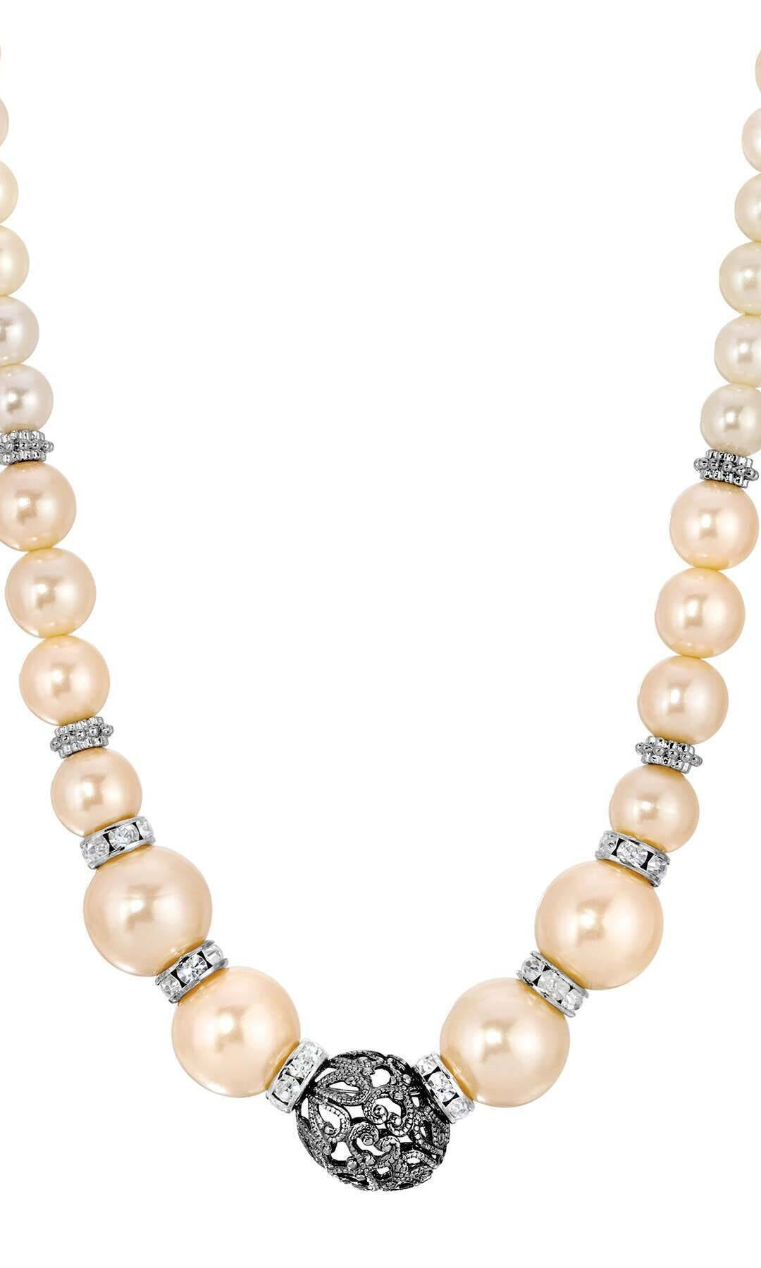 1928 Jewelry Rosabella Graduated Faux Pearl Crystal & Filigree Bead Necklace