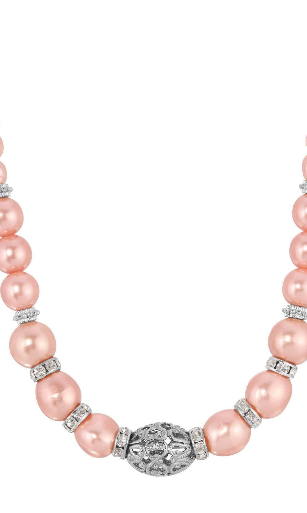 1928 Jewelry Rosabella Graduated Faux Pearl Crystal & Filigree Bead Necklace