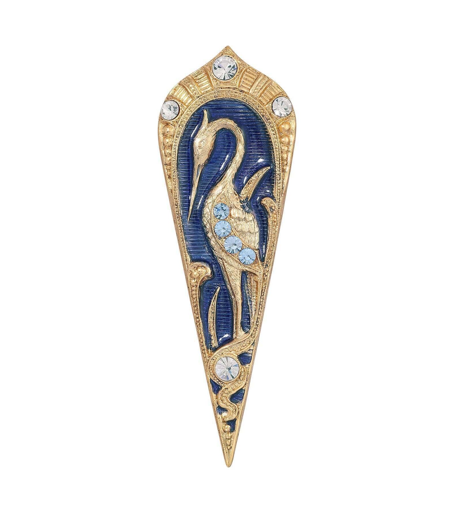 1928 Jewelry Deco Crane Blue Enamel Austrian Crystal Pin