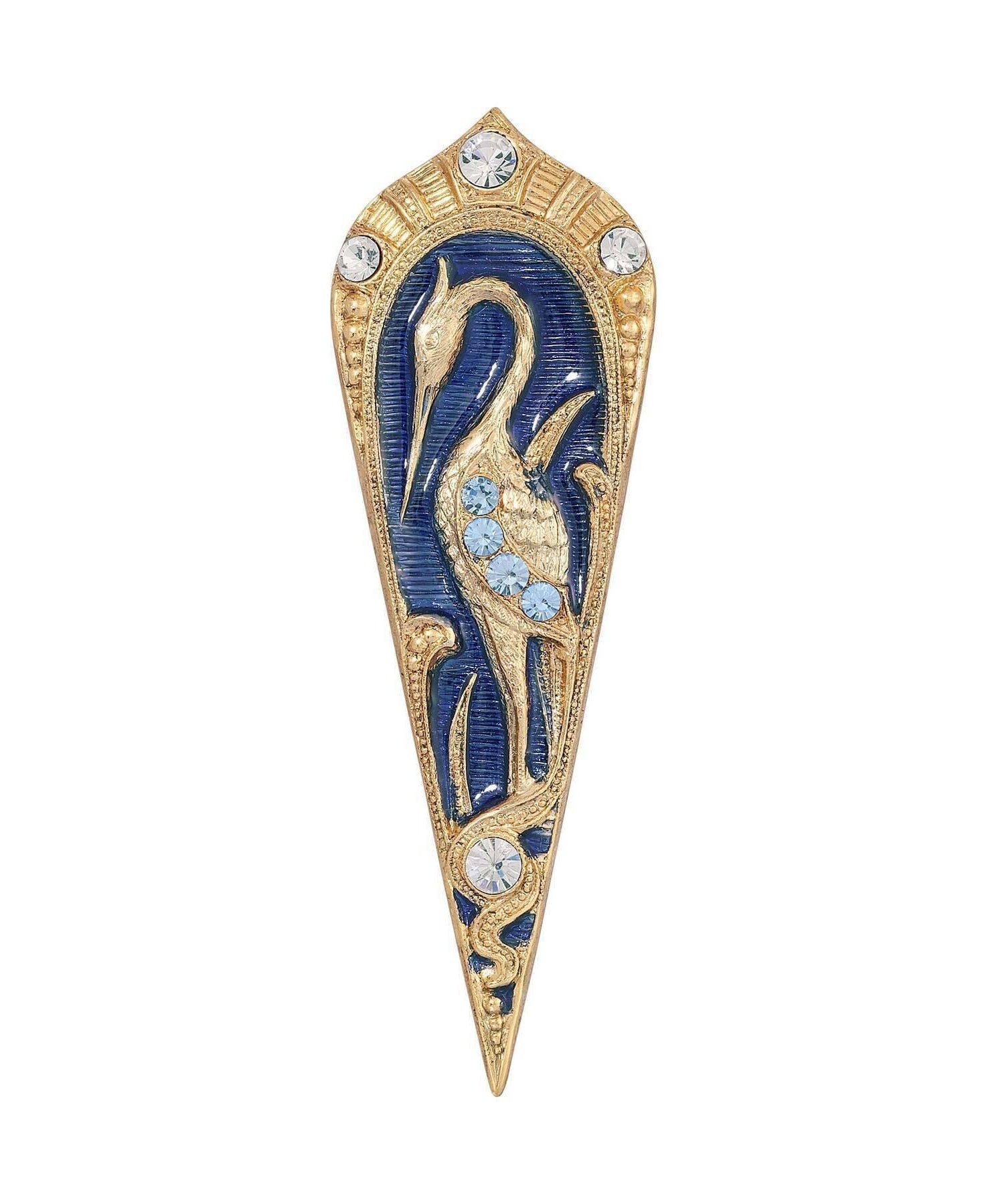1928 Jewelry Deco Crane Blue Enamel Austrian Crystal Pin