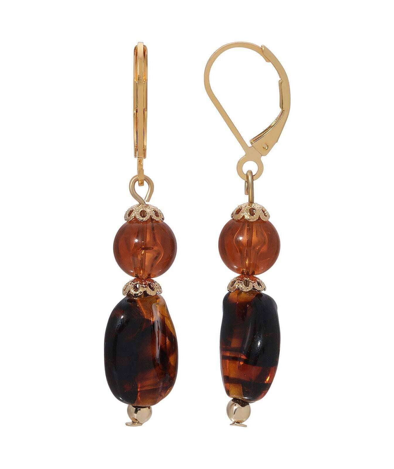 1928 Jewelry Alexandria Tortoise Bead Dangle Earrings