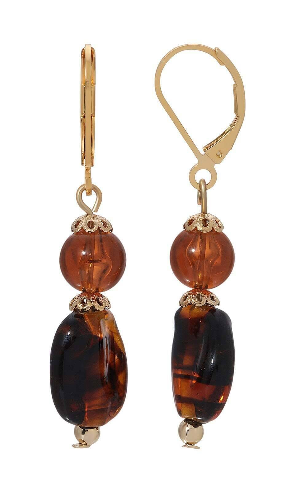 1928 Jewelry Alexandria Tortoise Bead Dangle Earrings