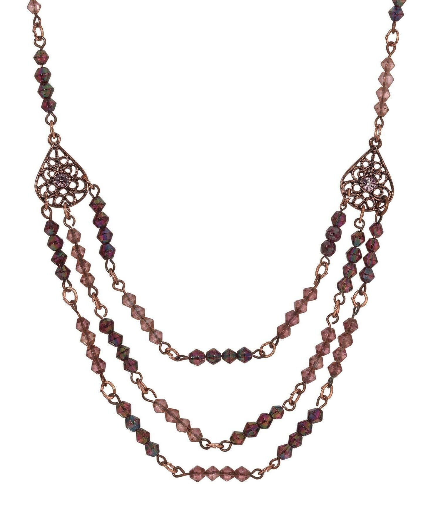 1928 Jewelry Multi Beaded Crystal Teardrop Filigree Bib Necklace 15" + 3" Extension