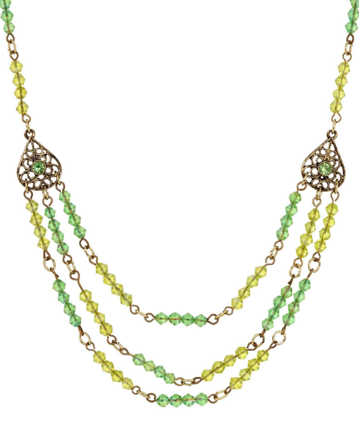 1928 Jewelry Multi Beaded Crystal Teardrop Filigree Bib Necklace 15" + 3" Extension