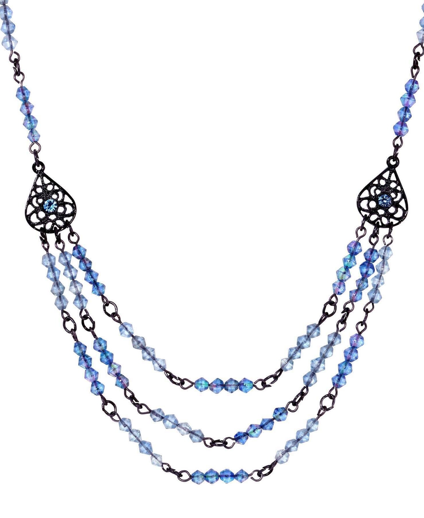 1928 Jewelry Multi Beaded Crystal Teardrop Filigree Bib Necklace 15" + 3" Extension