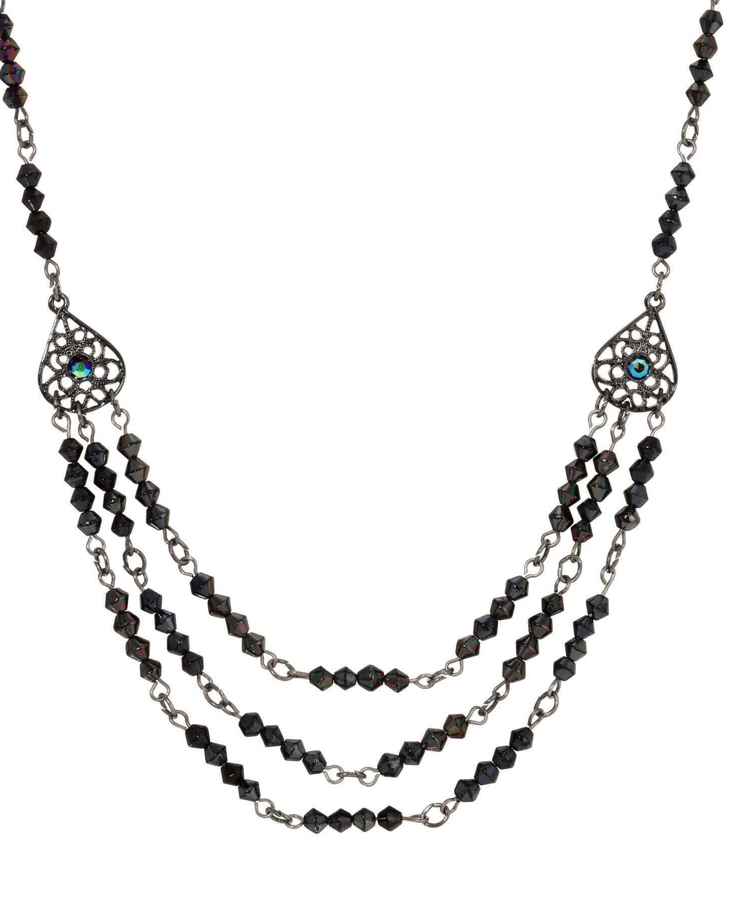 1928 Jewelry Multi Beaded Crystal Teardrop Filigree Bib Necklace 15" + 3" Extension