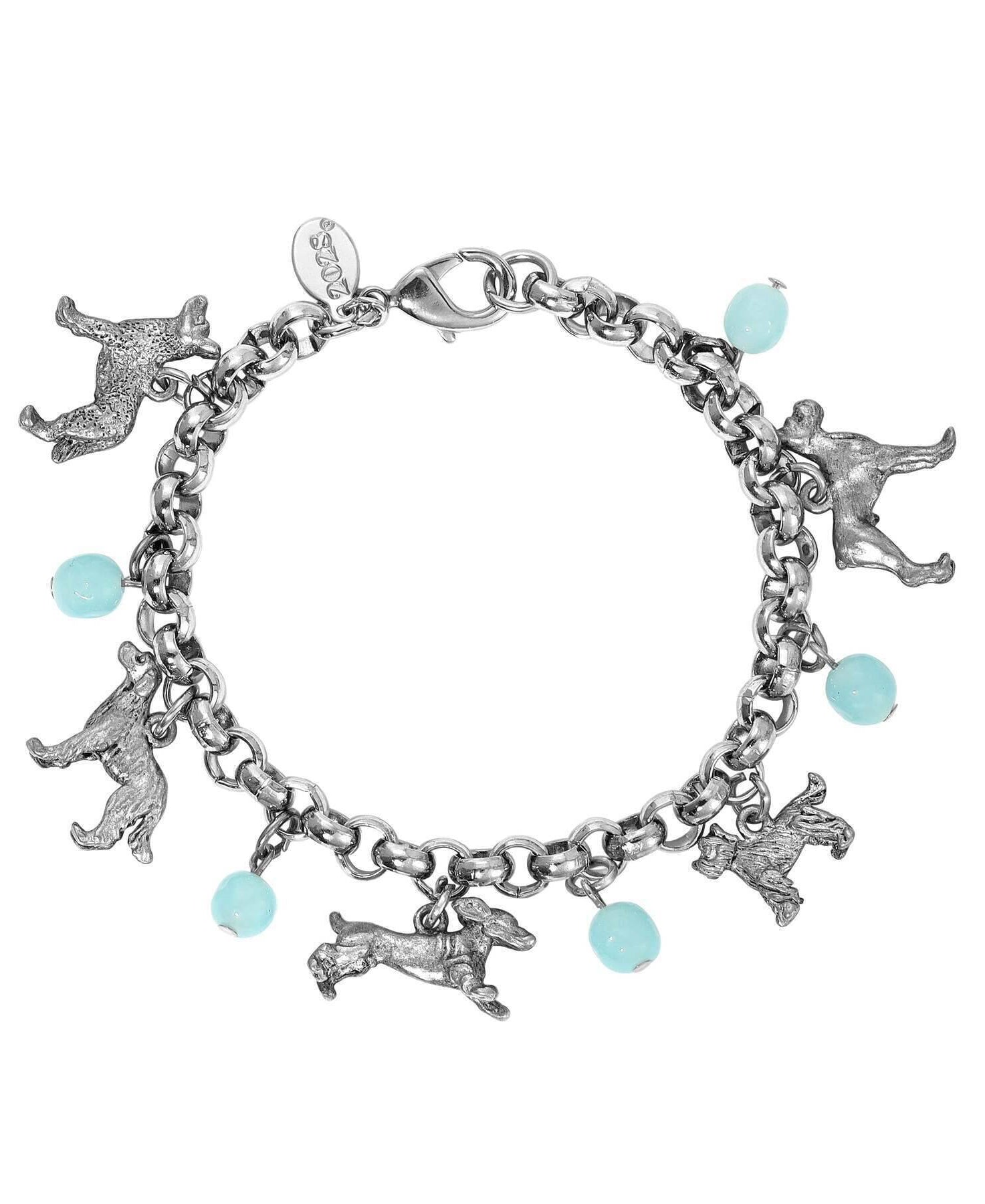 1928 Jewelry Aqua Blue Baroque Glass Beaded Canine Charm Bracelet