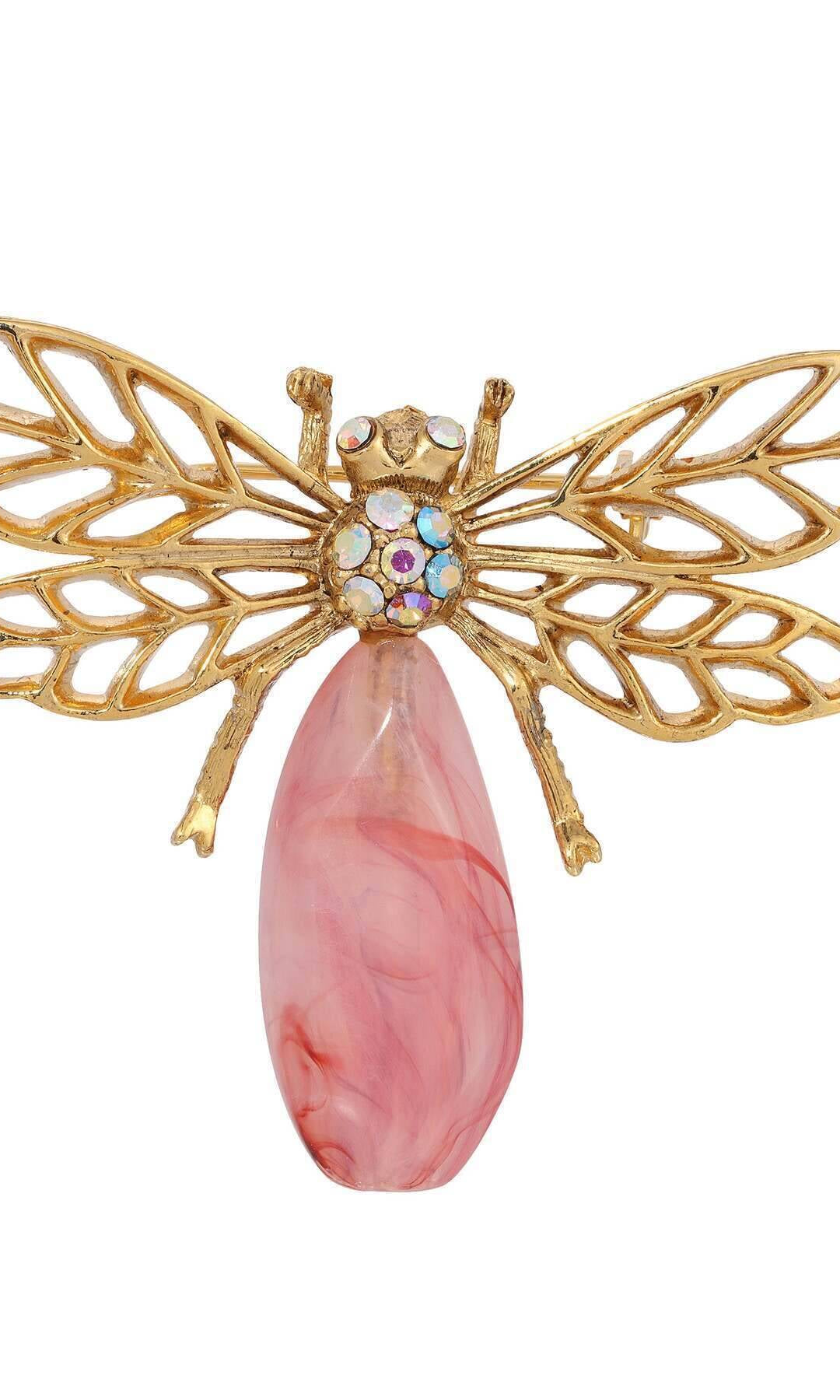 1928 Jewelry Irregular Milk Amethyst Bead & AB Crystal Dragonfly Pin