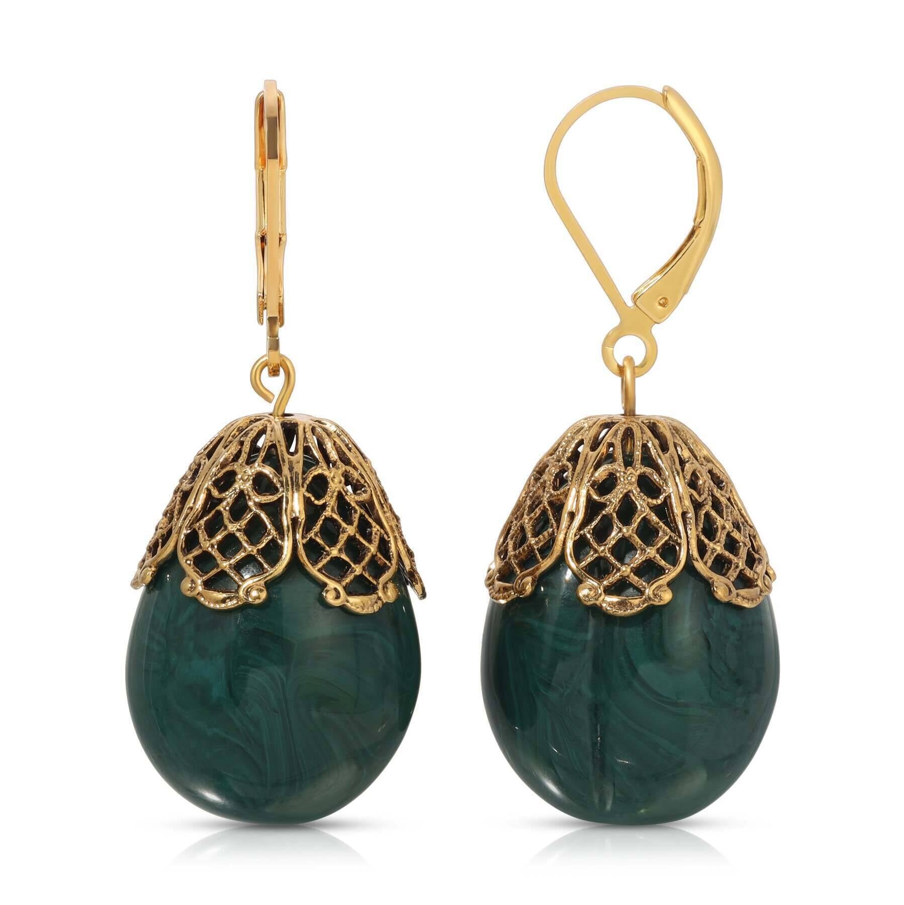 1928 Jewelry Filigree Pear Shaped Drop Earrings