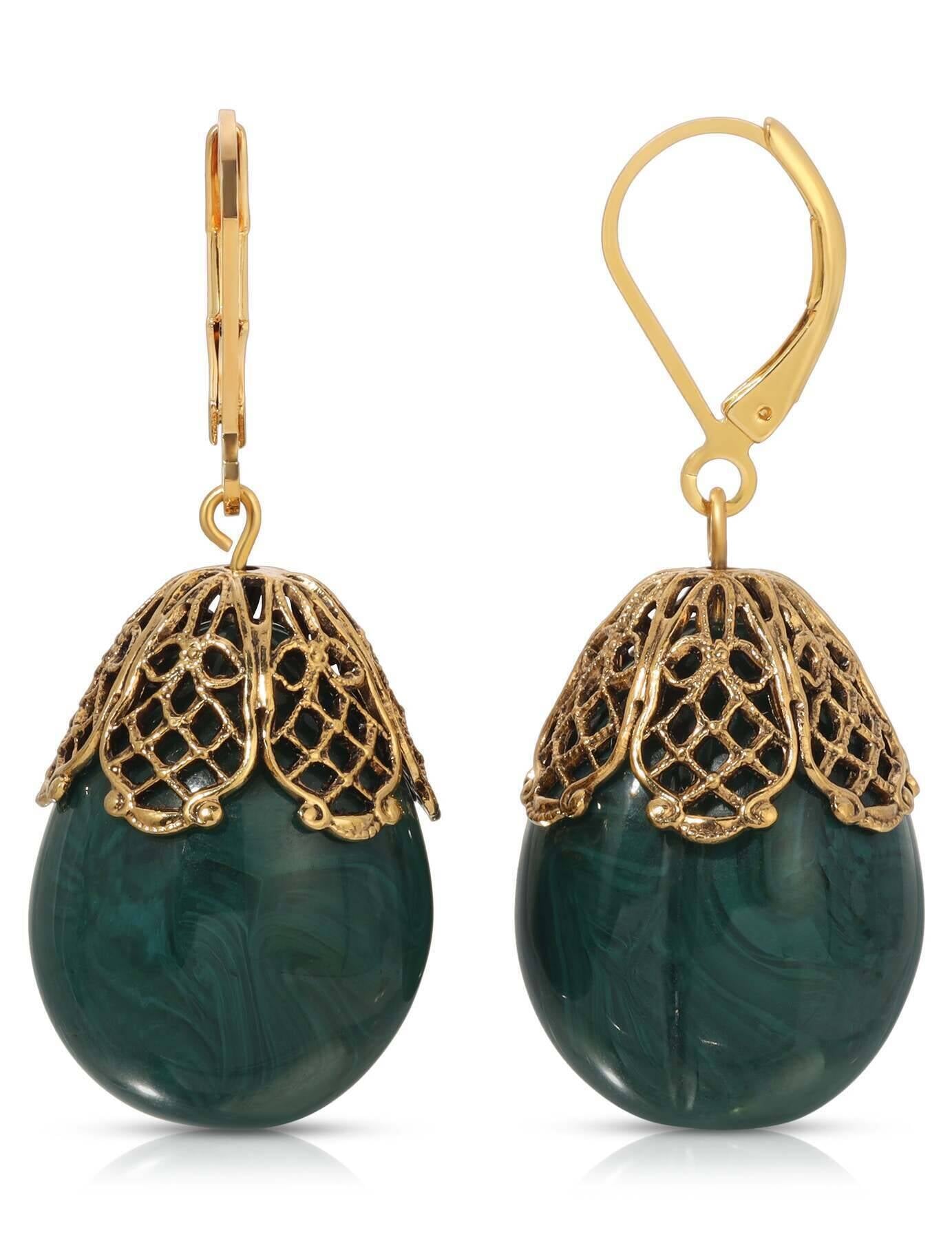 1928 Jewelry Filigree Pear Shaped Drop Earrings