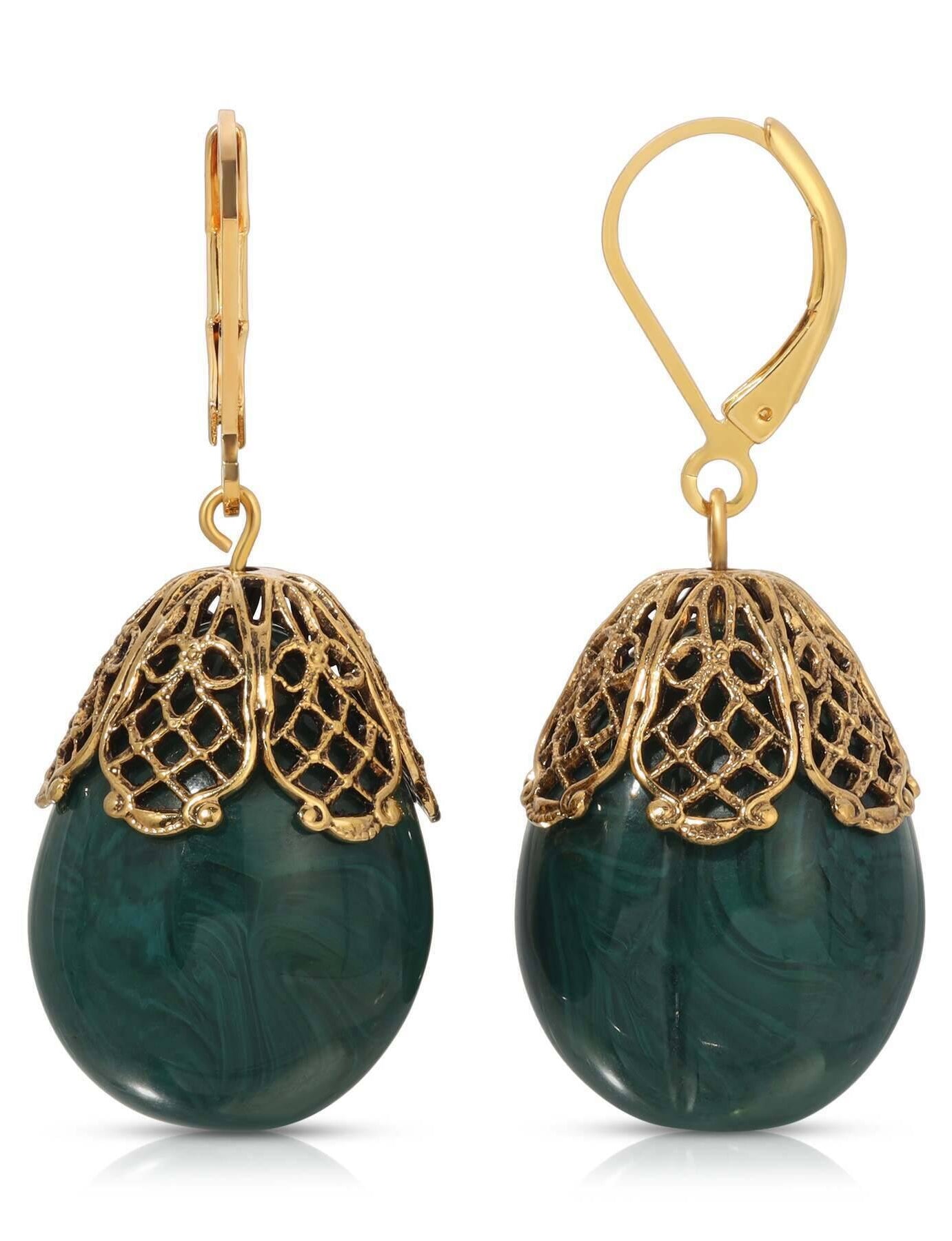 1928 Jewelry Filigree Pear Shaped Drop Earrings