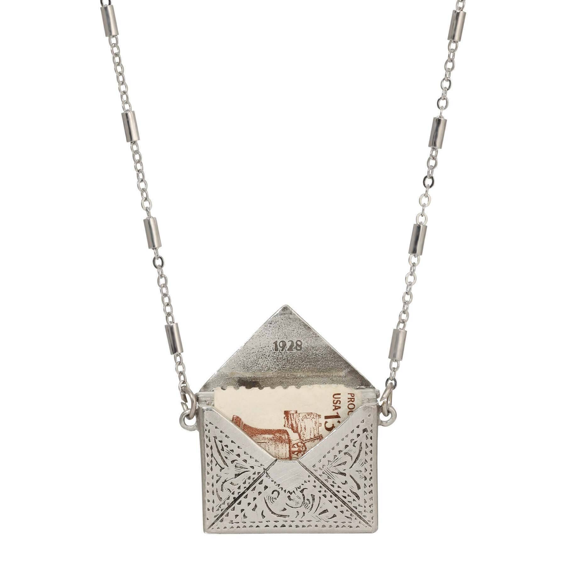 1928 Jewelry Vintage Envelope Correspondence Pendant Necklace 28"