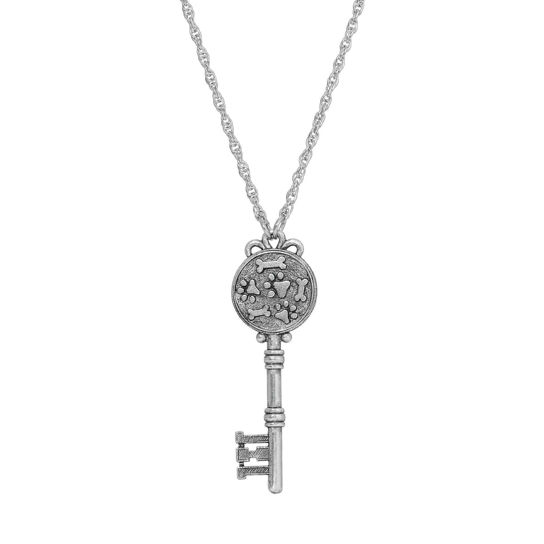 1928 Jewelry Paws And Bones Skeleton Key Pendant Necklace 28"