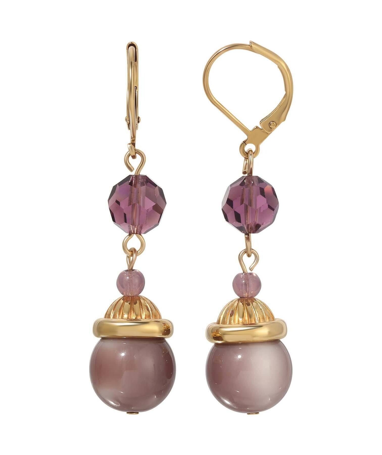 1928 Jewelry Amethyst Crystal Moonlight Bead Dangle Earrings