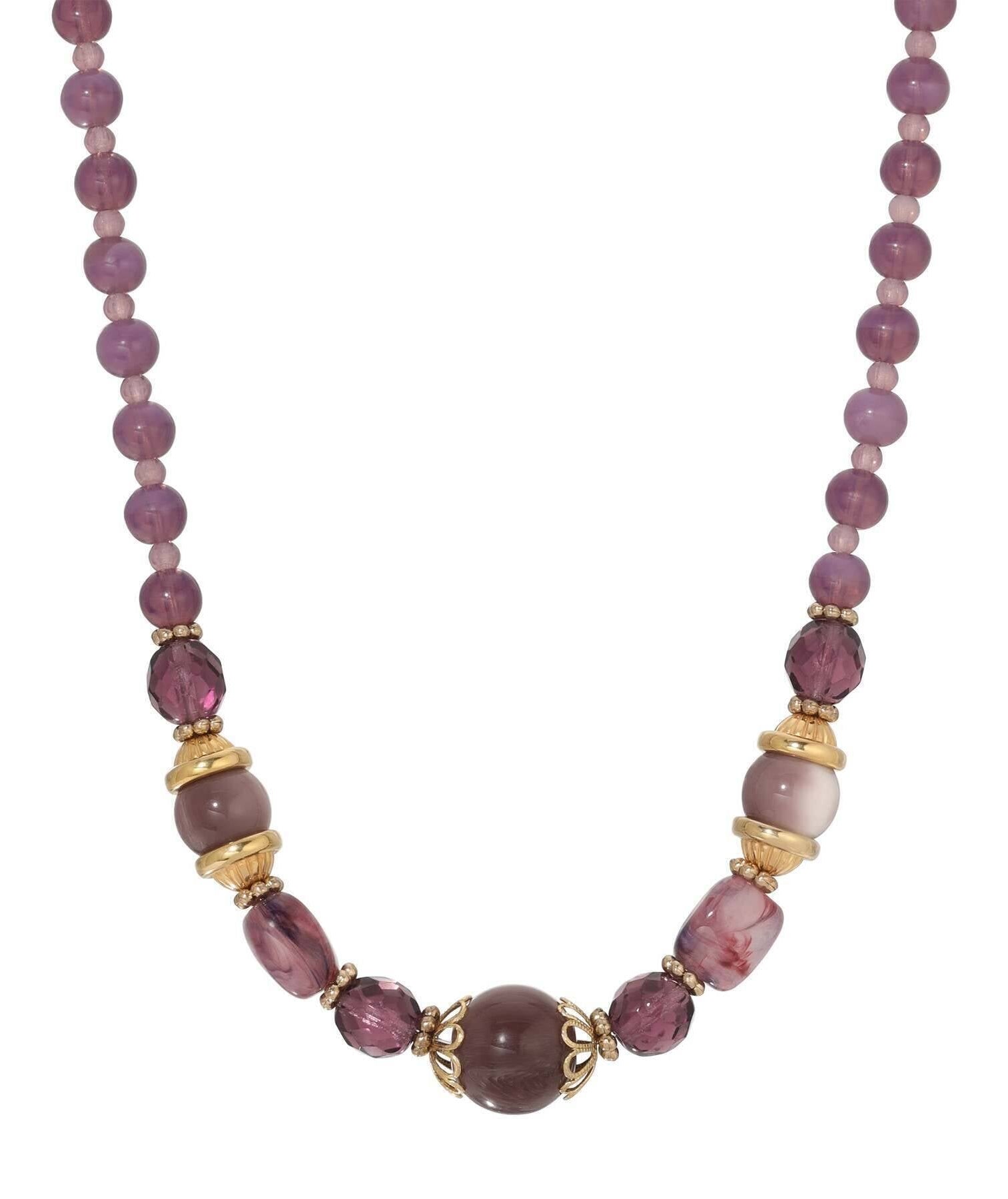 1928 Jewelry Amethyst Crystal Moonlight Beaded Necklace 16" + 3" Extension