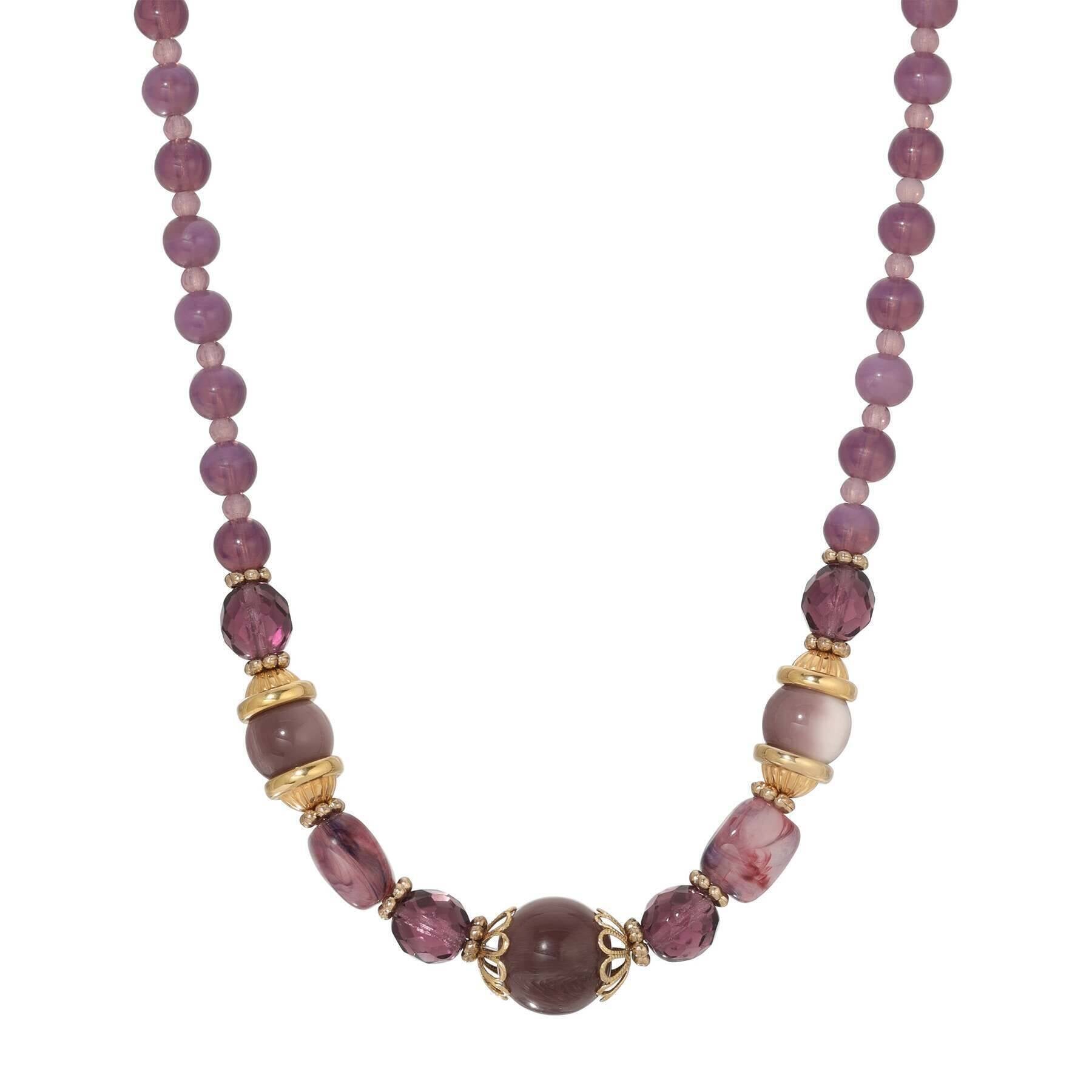 1928 Jewelry Amethyst Crystal Moonlight Beaded Necklace 16" + 3" Extension